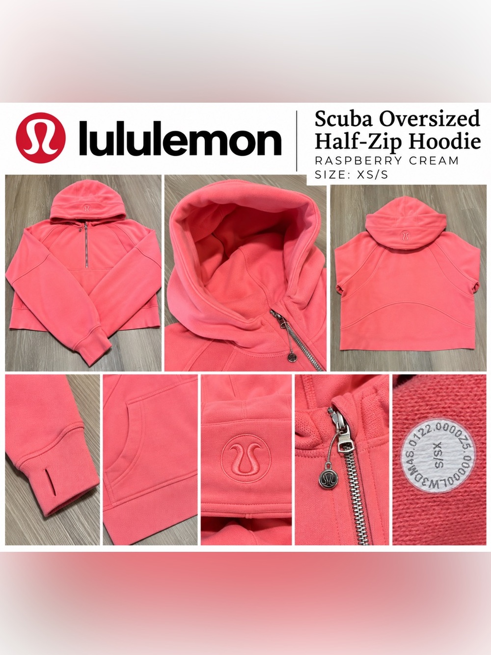Lululemon Scuba Oversized Half Zip Cropped Hoodie Raspberry Cream XS/S Pink
